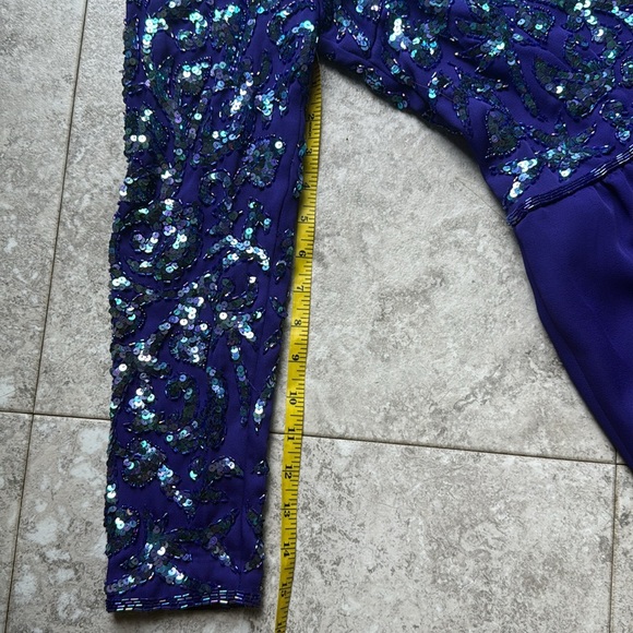 Vintage Peak Evenings Deep Purple/Indigo and Blue Turquoise Purple Sequin  Dress